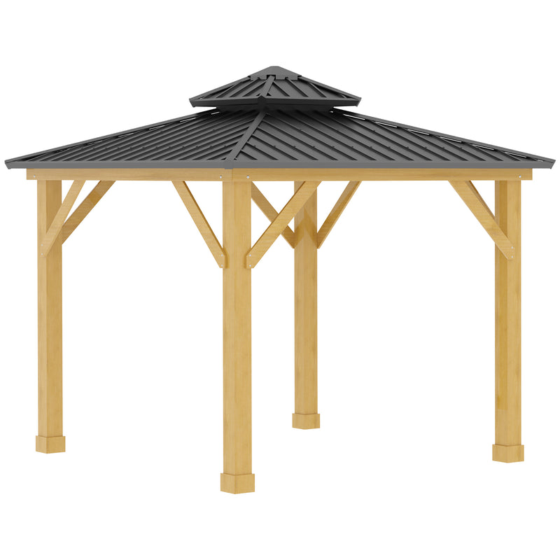 3x(3)M Outdoor Hardtop Gazebo Canopy with 2-Tier Roof and Solid Wood Frame Outdoor Patio Shelter for Patio, Garden, Grey