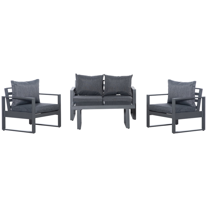 4 Piece Aluminium Garden Sofa Set with Coffee Table, Outdoor Furniture Set with Padded Cushions & Olefin Cover, Dark Grey