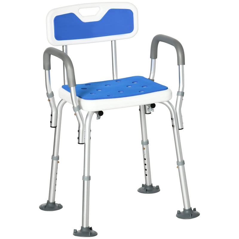 Shower Stools Shower Seat for Elderly and Disabled, EVA Padded, Height Adjustable with Back and Arms, 4 Suction Foot Pads, Blue