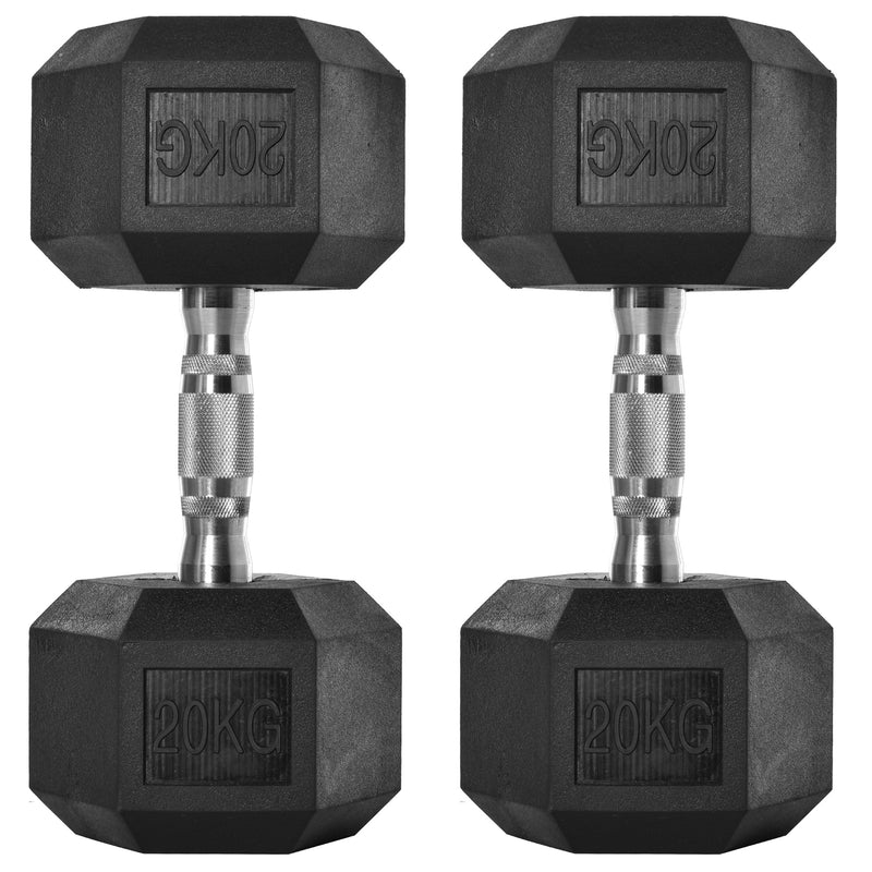 2x20kg Rubber Hex Dumbbell Portable Hand Weights Dumbbell Home Gym Workout Fitness Hand Dumbbell