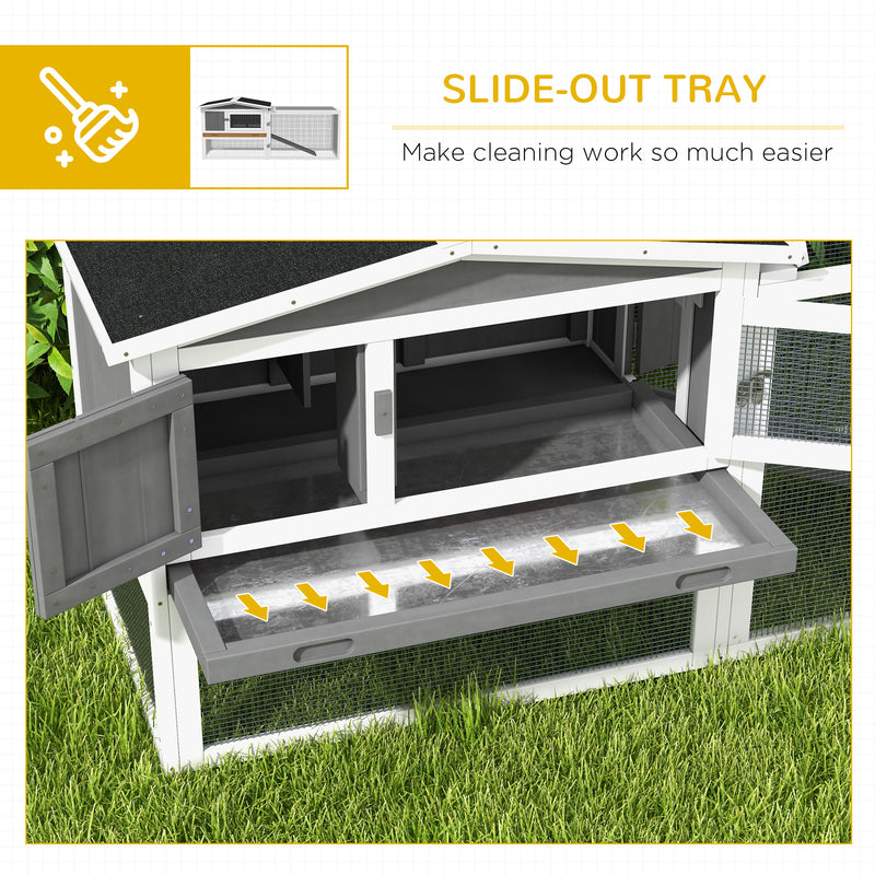 Rabbit Hutch and Run Outdoor Bunny Cage Wooden Guinea Pig Hide House with Sliding Tray, Hay Rack, Ramp, 156 x 58 x 68cm, Grey
