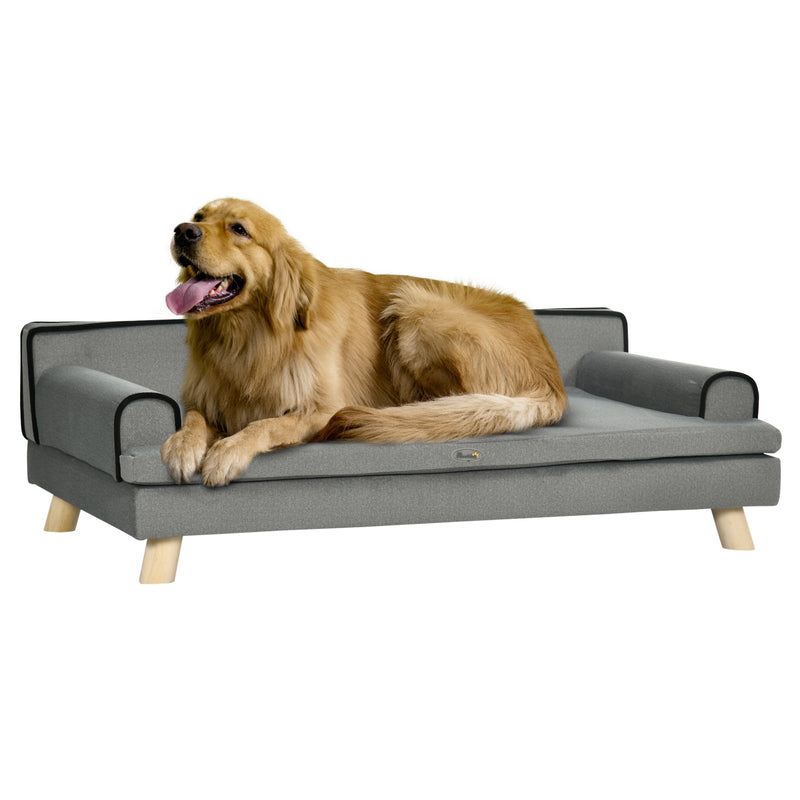 Dog Sofa with Legs Water-resistant Fabric, Pet Chair Bed for Large, Medium Dogs, Grey, 100 x 62 x 32 cm